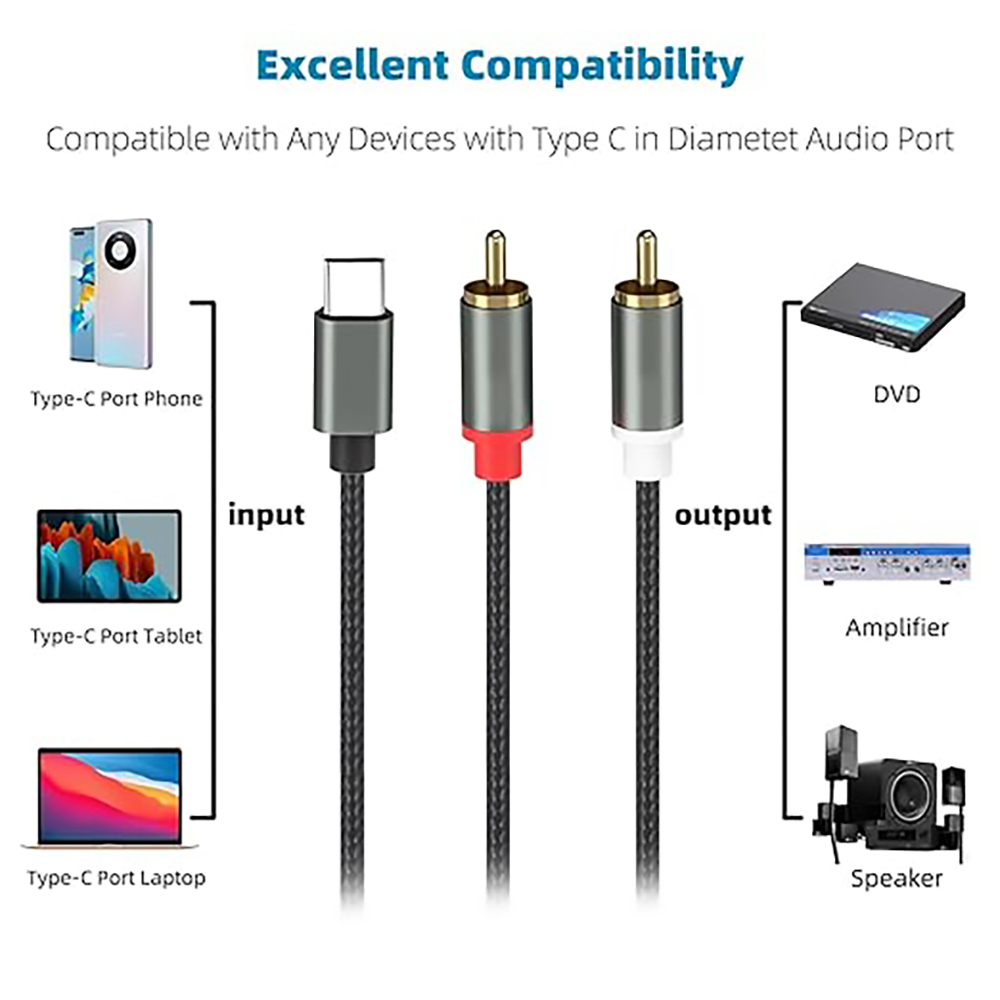 USB C to 2 RCA Audio Cable, Ty - đánh giá và giá Audio Home Cinema