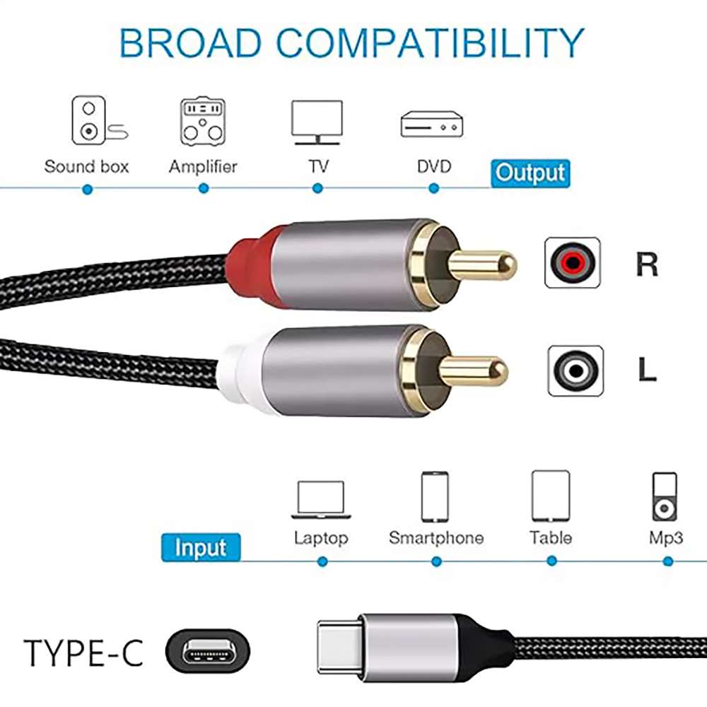 USB C to 2 RCA Audio Cable, Ty - đánh giá và giá Audio Home Cinema